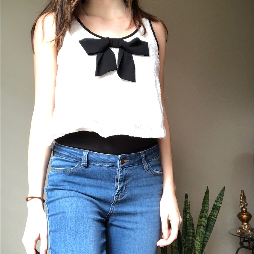 White Laced Bow Crop Top